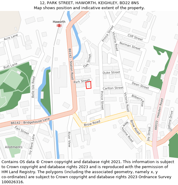 12, PARK STREET, HAWORTH, KEIGHLEY, BD22 8NS: Location map and indicative extent of plot