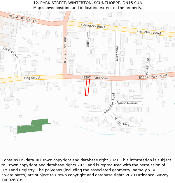 12, PARK STREET, WINTERTON, SCUNTHORPE, DN15 9UA: Location map and indicative extent of plot