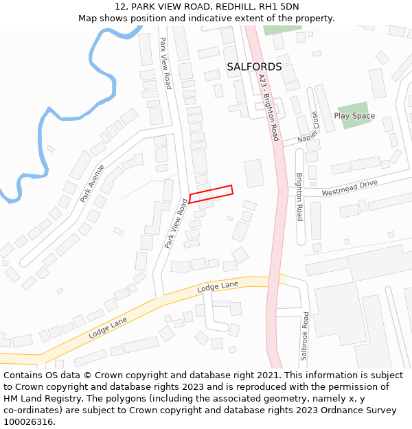 12, PARK VIEW ROAD, REDHILL, RH1 5DN: Location map and indicative extent of plot