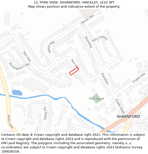 12, PARK VIEW, SHARNFORD, HINCKLEY, LE10 3PT: Location map and indicative extent of plot