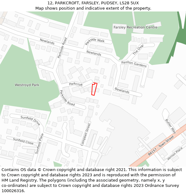 12, PARKCROFT, FARSLEY, PUDSEY, LS28 5UX: Location map and indicative extent of plot