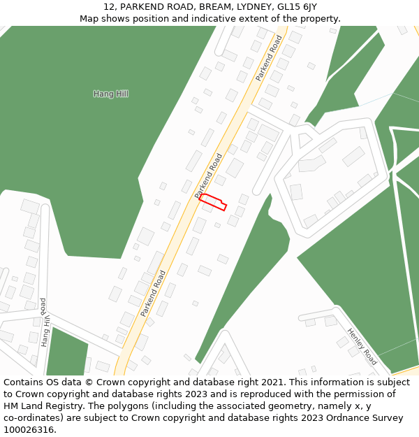 12, PARKEND ROAD, BREAM, LYDNEY, GL15 6JY: Location map and indicative extent of plot