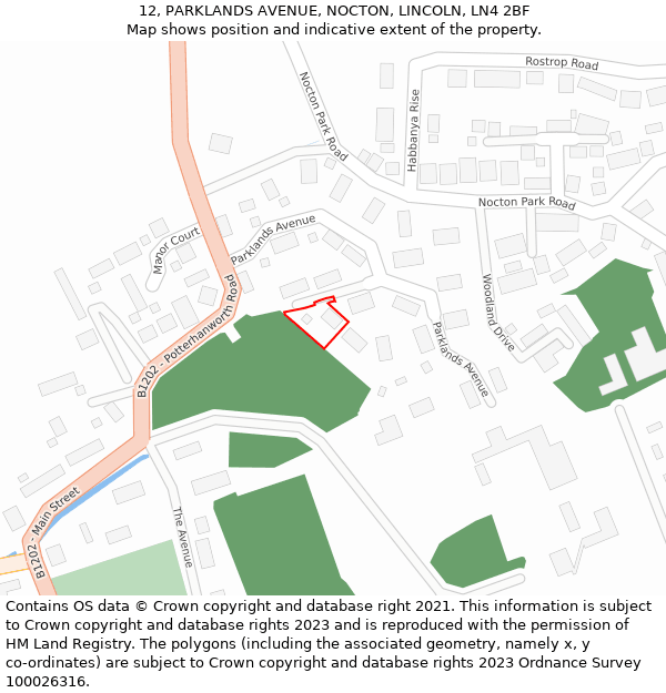 12, PARKLANDS AVENUE, NOCTON, LINCOLN, LN4 2BF: Location map and indicative extent of plot