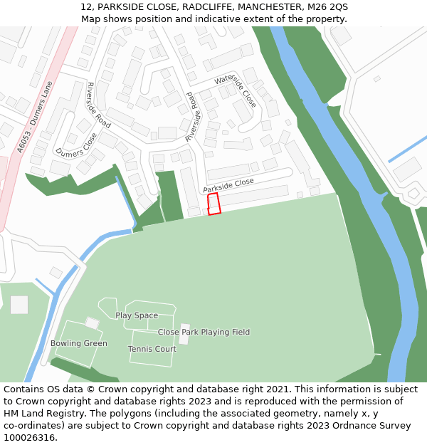 12, PARKSIDE CLOSE, RADCLIFFE, MANCHESTER, M26 2QS: Location map and indicative extent of plot