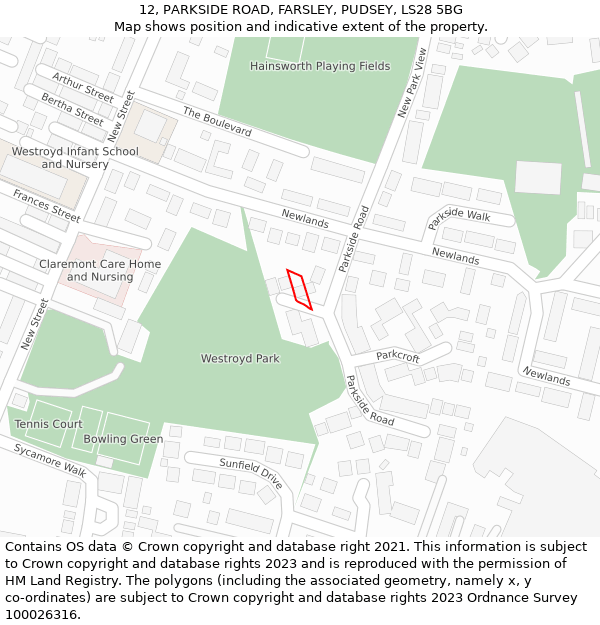12, PARKSIDE ROAD, FARSLEY, PUDSEY, LS28 5BG: Location map and indicative extent of plot