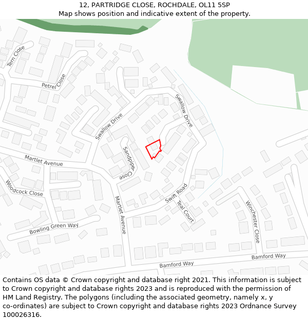 12, PARTRIDGE CLOSE, ROCHDALE, OL11 5SP: Location map and indicative extent of plot