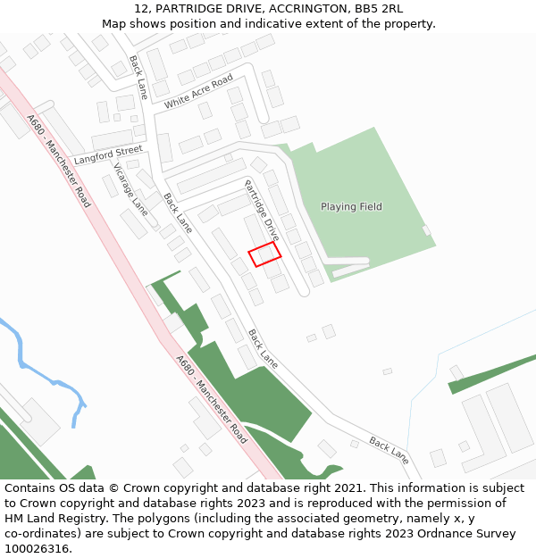 12, PARTRIDGE DRIVE, ACCRINGTON, BB5 2RL: Location map and indicative extent of plot
