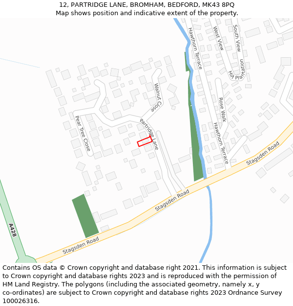 12, PARTRIDGE LANE, BROMHAM, BEDFORD, MK43 8PQ: Location map and indicative extent of plot