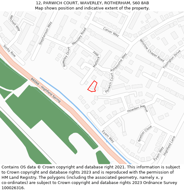 12, PARWICH COURT, WAVERLEY, ROTHERHAM, S60 8AB: Location map and indicative extent of plot