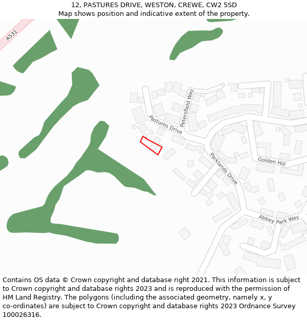 12, PASTURES DRIVE, WESTON, CREWE, CW2 5SD: Location map and indicative extent of plot