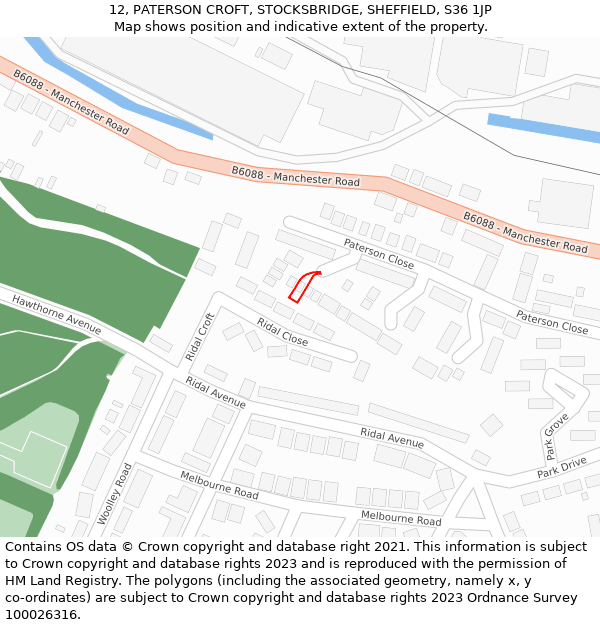 12, PATERSON CROFT, STOCKSBRIDGE, SHEFFIELD, S36 1JP: Location map and indicative extent of plot