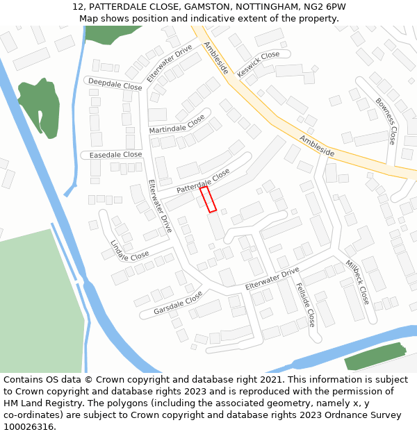 12, PATTERDALE CLOSE, GAMSTON, NOTTINGHAM, NG2 6PW: Location map and indicative extent of plot