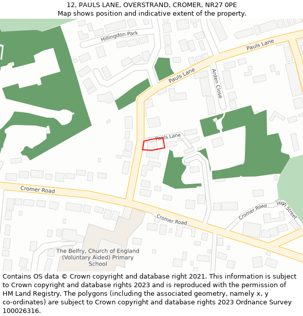 12, PAULS LANE, OVERSTRAND, CROMER, NR27 0PE: Location map and indicative extent of plot