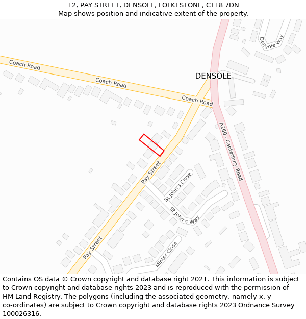 12, PAY STREET, DENSOLE, FOLKESTONE, CT18 7DN: Location map and indicative extent of plot