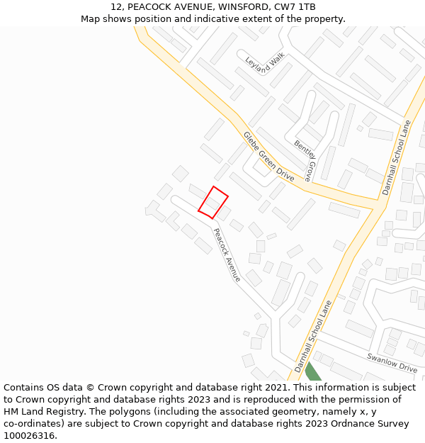 12, PEACOCK AVENUE, WINSFORD, CW7 1TB: Location map and indicative extent of plot