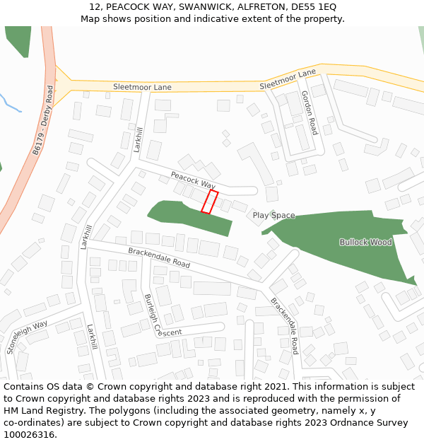 12, PEACOCK WAY, SWANWICK, ALFRETON, DE55 1EQ: Location map and indicative extent of plot