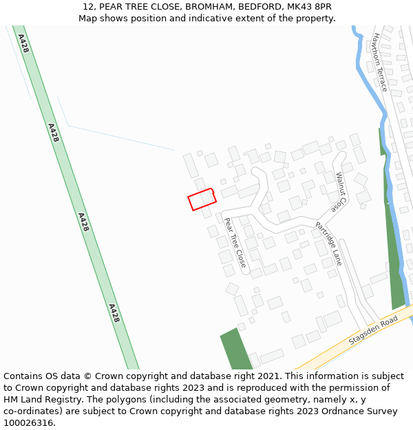 12, PEAR TREE CLOSE, BROMHAM, BEDFORD, MK43 8PR: Location map and indicative extent of plot