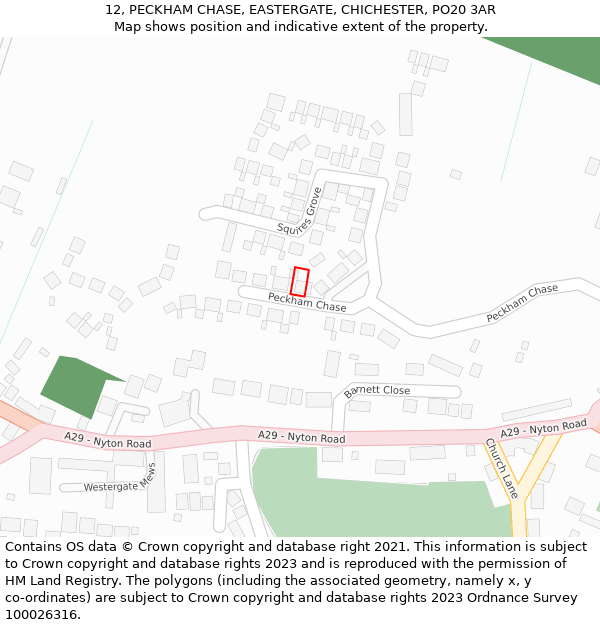 12, PECKHAM CHASE, EASTERGATE, CHICHESTER, PO20 3AR: Location map and indicative extent of plot