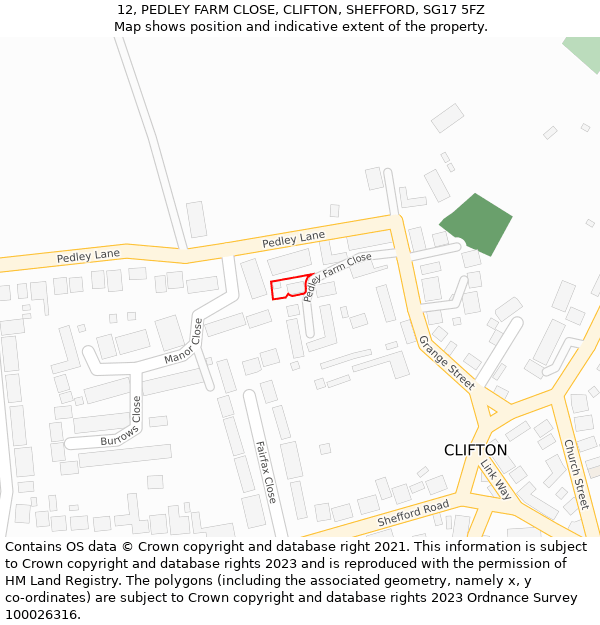 12, PEDLEY FARM CLOSE, CLIFTON, SHEFFORD, SG17 5FZ: Location map and indicative extent of plot