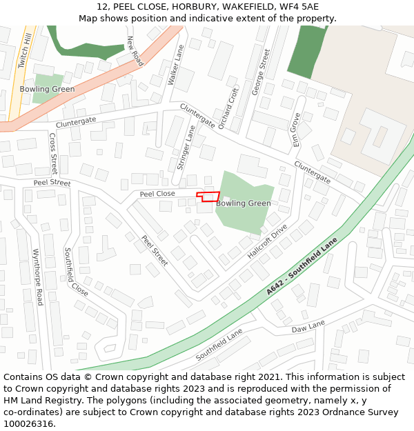 12, PEEL CLOSE, HORBURY, WAKEFIELD, WF4 5AE: Location map and indicative extent of plot