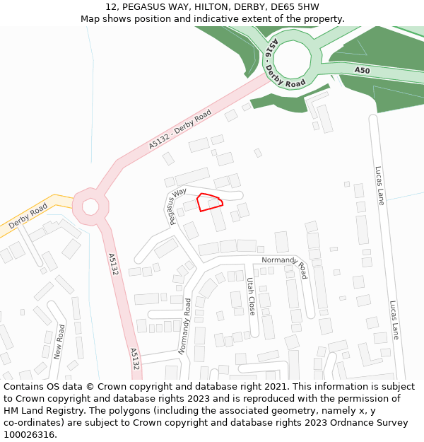 12, PEGASUS WAY, HILTON, DERBY, DE65 5HW: Location map and indicative extent of plot