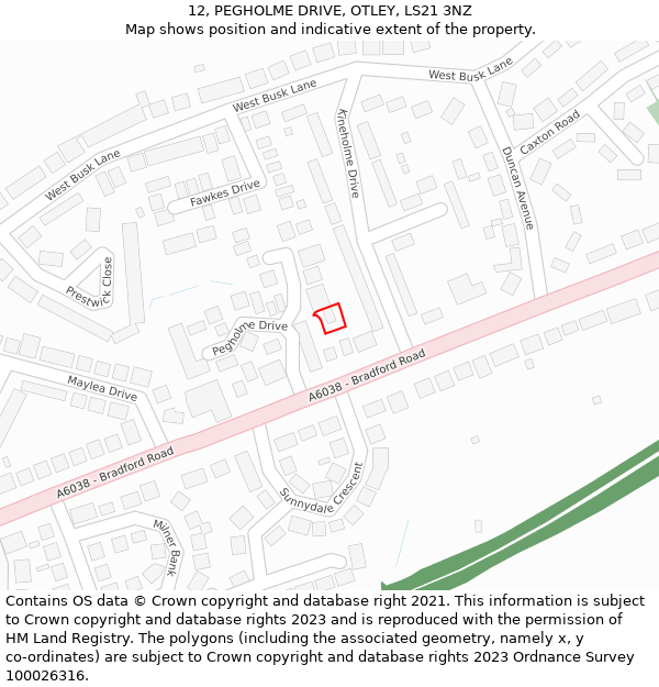 12, PEGHOLME DRIVE, OTLEY, LS21 3NZ: Location map and indicative extent of plot