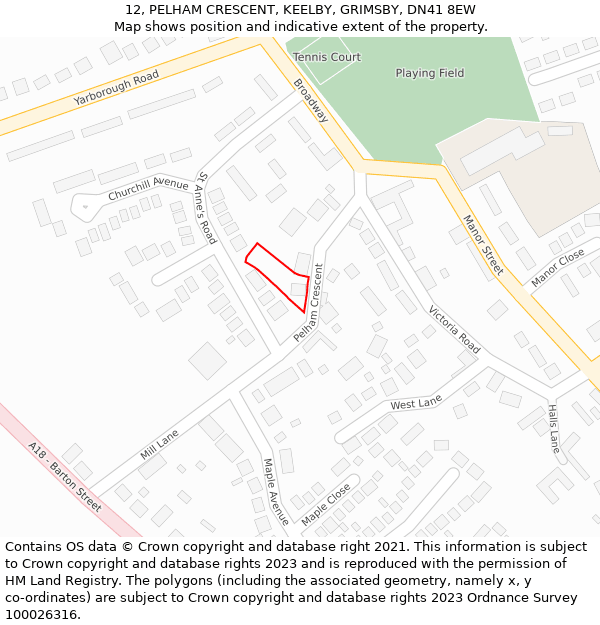 12, PELHAM CRESCENT, KEELBY, GRIMSBY, DN41 8EW: Location map and indicative extent of plot