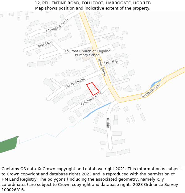 12, PELLENTINE ROAD, FOLLIFOOT, HARROGATE, HG3 1EB: Location map and indicative extent of plot