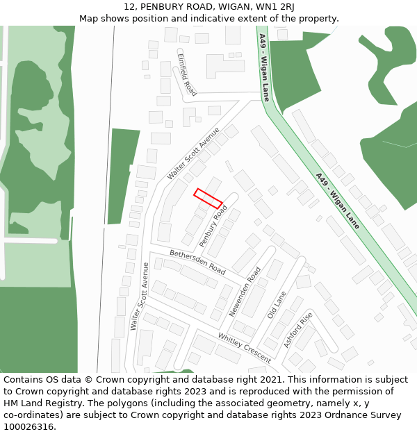 12, PENBURY ROAD, WIGAN, WN1 2RJ: Location map and indicative extent of plot