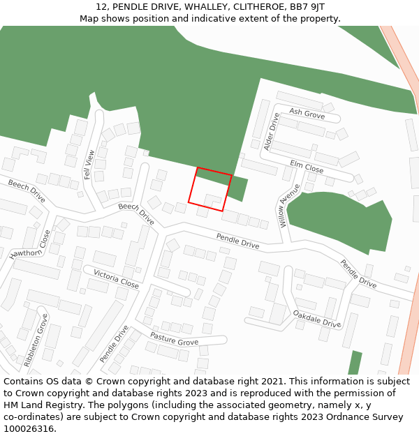 12, PENDLE DRIVE, WHALLEY, CLITHEROE, BB7 9JT: Location map and indicative extent of plot