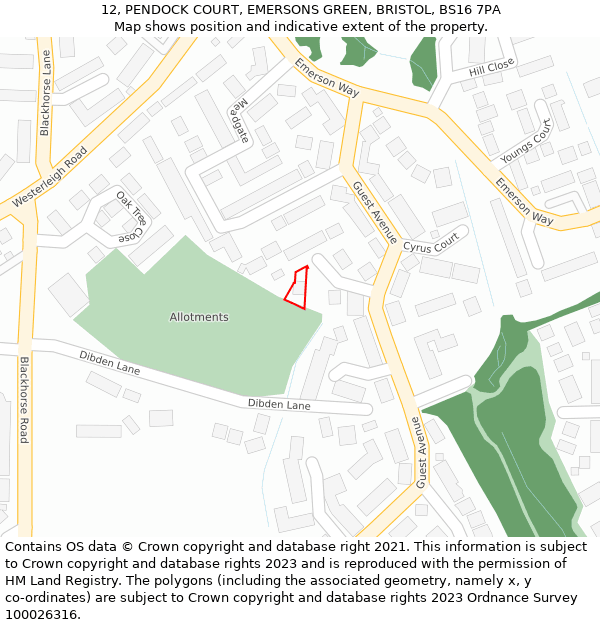 12, PENDOCK COURT, EMERSONS GREEN, BRISTOL, BS16 7PA: Location map and indicative extent of plot