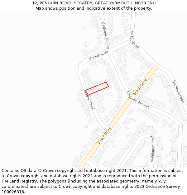 12, PENGUIN ROAD, SCRATBY, GREAT YARMOUTH, NR29 3NU: Location map and indicative extent of plot