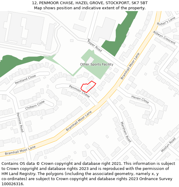12, PENMOOR CHASE, HAZEL GROVE, STOCKPORT, SK7 5BT: Location map and indicative extent of plot