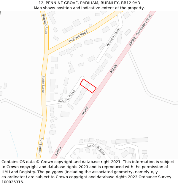 12, PENNINE GROVE, PADIHAM, BURNLEY, BB12 9AB: Location map and indicative extent of plot