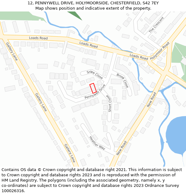 12, PENNYWELL DRIVE, HOLYMOORSIDE, CHESTERFIELD, S42 7EY: Location map and indicative extent of plot