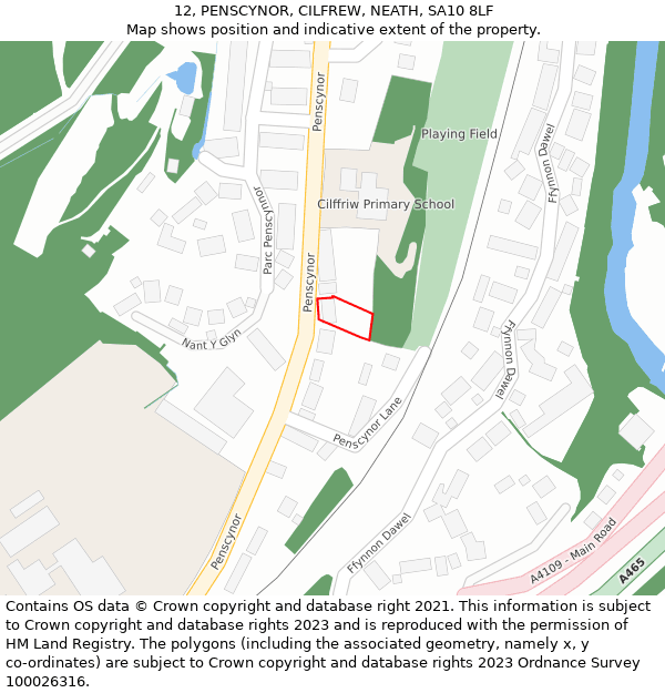 12, PENSCYNOR, CILFREW, NEATH, SA10 8LF: Location map and indicative extent of plot