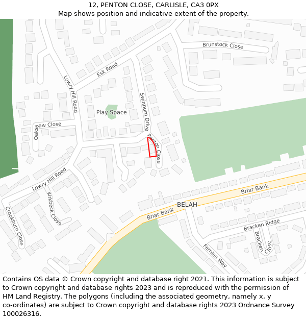 12, PENTON CLOSE, CARLISLE, CA3 0PX: Location map and indicative extent of plot