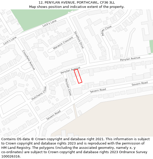 12, PENYLAN AVENUE, PORTHCAWL, CF36 3LL: Location map and indicative extent of plot