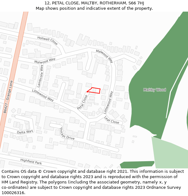 12, PETAL CLOSE, MALTBY, ROTHERHAM, S66 7HJ: Location map and indicative extent of plot