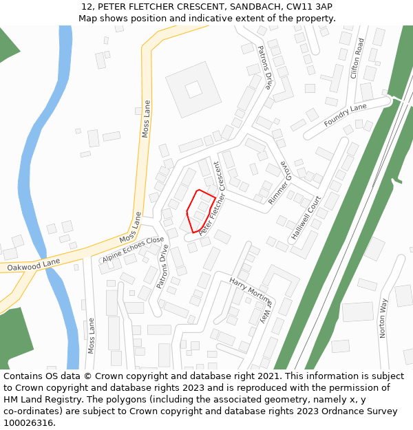 12, PETER FLETCHER CRESCENT, SANDBACH, CW11 3AP: Location map and indicative extent of plot