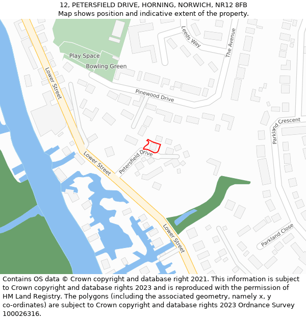 12, PETERSFIELD DRIVE, HORNING, NORWICH, NR12 8FB: Location map and indicative extent of plot