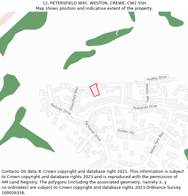 12, PETERSFIELD WAY, WESTON, CREWE, CW2 5SH: Location map and indicative extent of plot