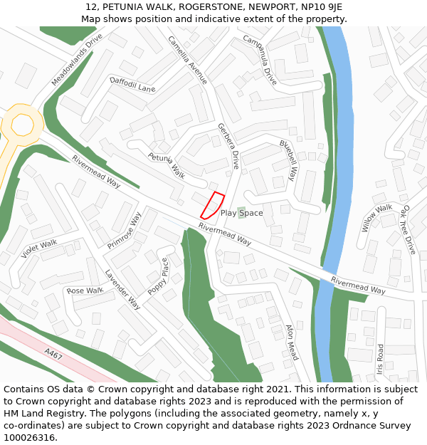 12, PETUNIA WALK, ROGERSTONE, NEWPORT, NP10 9JE: Location map and indicative extent of plot