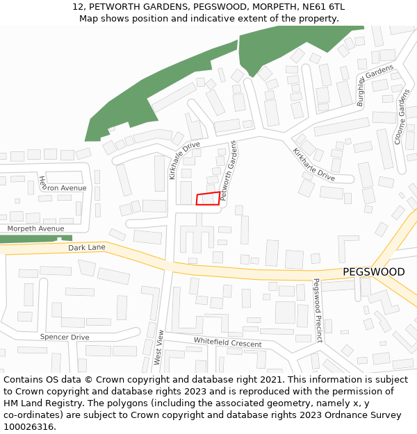 12, PETWORTH GARDENS, PEGSWOOD, MORPETH, NE61 6TL: Location map and indicative extent of plot