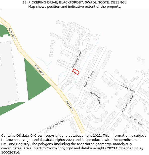 12, PICKERING DRIVE, BLACKFORDBY, SWADLINCOTE, DE11 8GL: Location map and indicative extent of plot