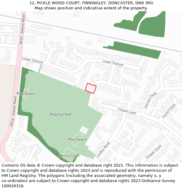 12, PICKLE WOOD COURT, FINNINGLEY, DONCASTER, DN9 3RG: Location map and indicative extent of plot