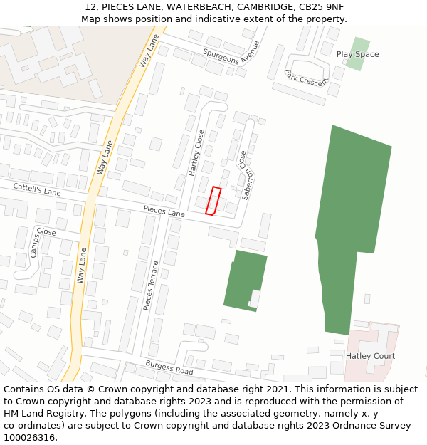 12, PIECES LANE, WATERBEACH, CAMBRIDGE, CB25 9NF: Location map and indicative extent of plot