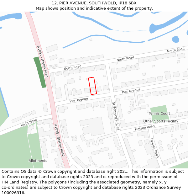 12, PIER AVENUE, SOUTHWOLD, IP18 6BX: Location map and indicative extent of plot