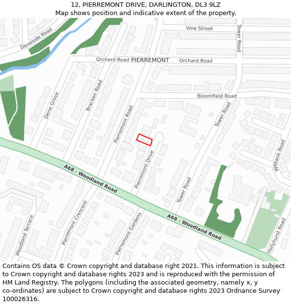 12, PIERREMONT DRIVE, DARLINGTON, DL3 9LZ: Location map and indicative extent of plot