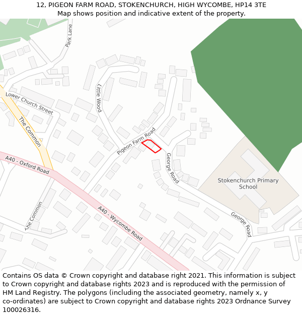12, PIGEON FARM ROAD, STOKENCHURCH, HIGH WYCOMBE, HP14 3TE: Location map and indicative extent of plot